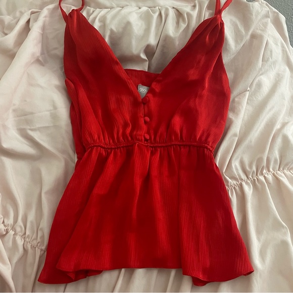 NWOT Asos Red Plunge button down peplum cami top. Size 2 - Picture 2 of 2